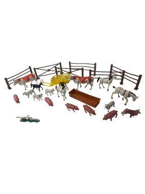 Farm Animal Figure Playset Horses Cows Pigs Sheep Ducks Fence Wagon Etc.